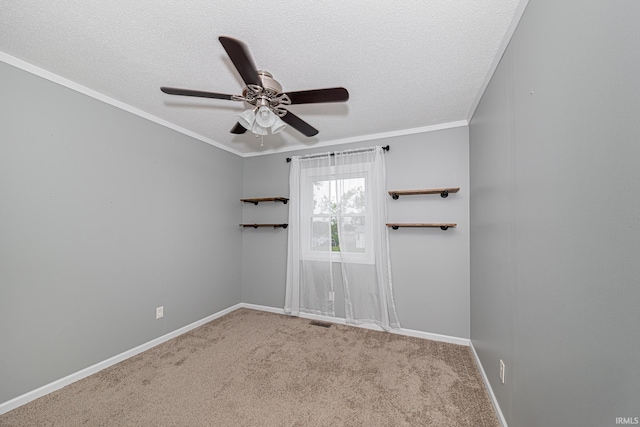650 E Spear Rd, Columbia City, IN 46725 - spare room featuring ceiling fan, baseboards, carpet, a textured ceiling, and ornamental molding