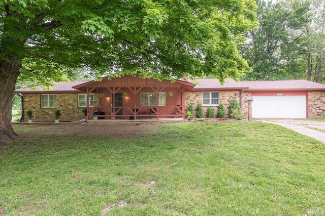 3907 N Caldwell Rd, Paragon, IN 46166 - ranch-style home featuring covered porch, a garage, a front lawn, and driveway