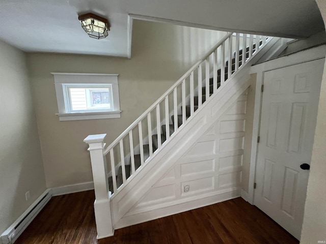 1016 Shore Dr, Fort Wayne, IN 46805 - stairway with a baseboard radiator, wood finished floors, and baseboards