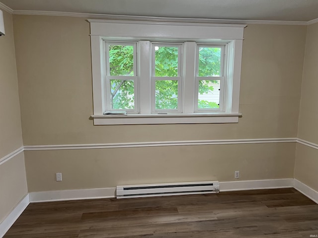 1016 Shore Dr, Fort Wayne, IN 46805 - unfurnished room with a baseboard radiator, plenty of natural light, wood finished floors, baseboards, and crown molding