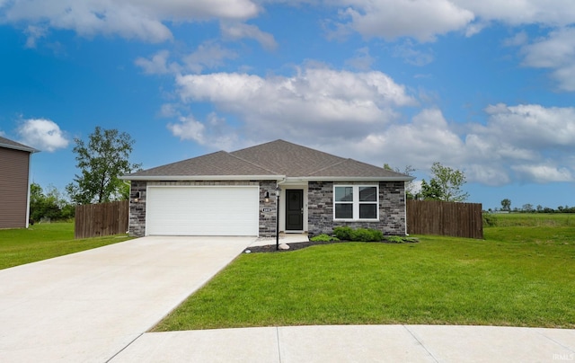 4855 Carson Ct, Woodburn, IN 46797 - single story home with concrete driveway, a garage, stone siding, and roof with shingles