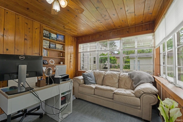 1324 Maple Ave, Fort Wayne, IN 46807 - office space with wooden walls, healthy amount of natural light, ceiling fan, and wooden ceiling