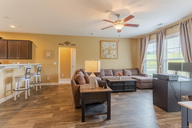 5350 Cameo Dr, Evansville, IN 47711 - living area with wood finished floors, ceiling fan, baseboards, and recessed lighting