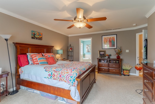 9142 Hartwell Dr, Evansville, IN 47725 - bedroom featuring light carpet, crown molding, baseboards, and a ceiling fan
