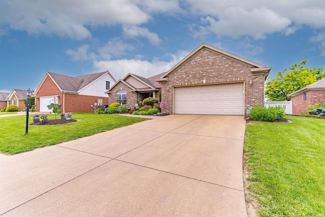 9142 Hartwell Dr, Evansville, IN 47725 - view of front of house with brick siding, a front lawn, driveway, and a garage
