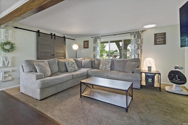 1875 N Michael Dr, Marion, IN 46952 - living room with a barn door, baseboards, and wood finished floors