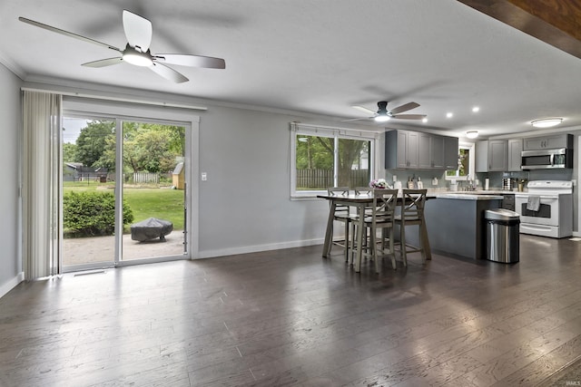 1875 N Michael Dr, Marion, IN 46952 - dining room featuring ceiling fan, crown molding, baseboards, and healthy amount of natural light