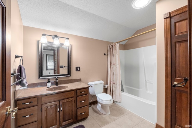 7800 E 400 S-92, Fort Wayne, IN 46818 - bathroom with toilet, vanity, tile patterned floors, lofted ceiling, and shower / tub combo