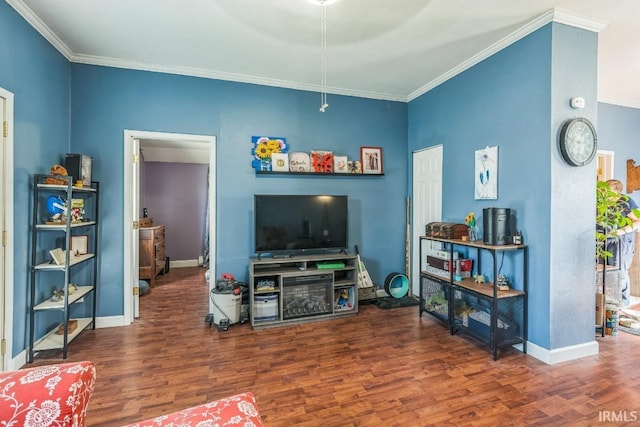 718 Center St, New Haven, IN 46774 - living room featuring wood finished floors, ornamental molding, and baseboards