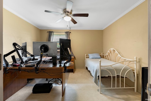 405 Inglenook Pl, Angola, IN 46703 - carpeted bedroom featuring crown molding, a ceiling fan, an office area, and baseboards