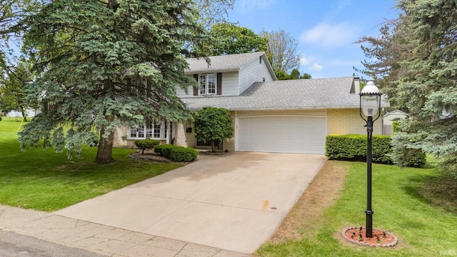 405 Inglenook Pl, Angola, IN 46703 - traditional-style home with brick siding, driveway, a garage, and a front yard