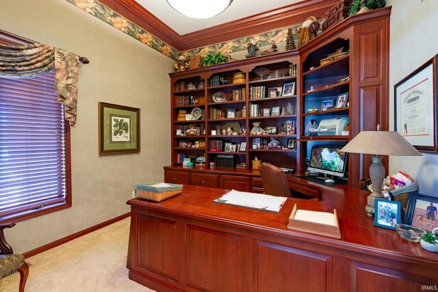 136 Tulip Cir, Bremen, IN 46506 - office space featuring light colored carpet, crown molding, and baseboards