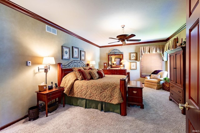 136 Tulip Cir, Bremen, IN 46506 - carpeted bedroom with ornamental molding, a ceiling fan, and baseboards
