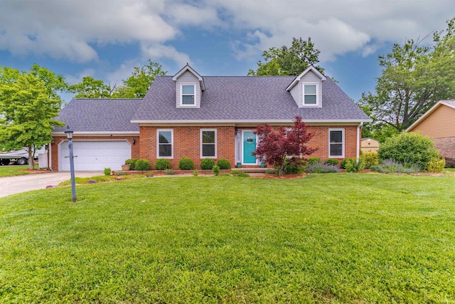 620 Bob Ct, Evansville, IN 47711 - new england style home featuring brick siding, an attached garage, a front yard, and a shingled roof