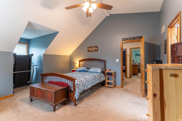620 Bob Ct, Evansville, IN 47711 - bedroom featuring lofted ceiling, light carpet, baseboards, and a ceiling fan