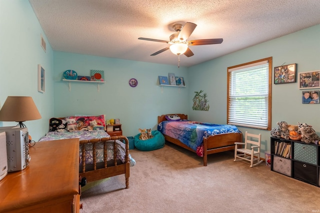 620 Bob Ct, Evansville, IN 47711 - bedroom with carpet flooring, a textured ceiling, and a ceiling fan
