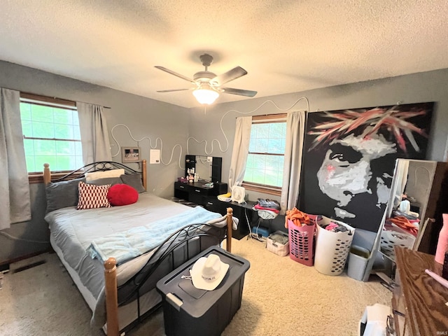 3165 E 300 S Rd, Washington, IN 47501 - carpeted bedroom with a textured ceiling, multiple windows, and ceiling fan