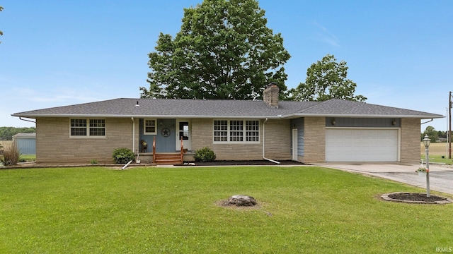 6322 S 800 E-92, Fort Wayne, IN 46814 - single story home with an attached garage, a chimney, concrete driveway, a front lawn, and stone siding