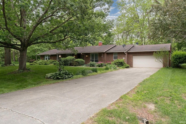 1804 Bent Tree Trl, West Lafayette, IN 47906 - ranch-style house featuring an attached garage, a chimney, driveway, a front yard, and brick siding