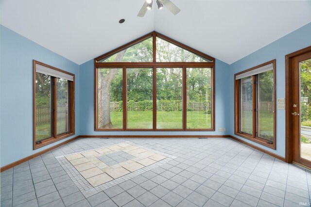 1804 Bent Tree Trl, West Lafayette, IN 47906 - unfurnished sunroom with lofted ceiling, tile patterned floors, and baseboards