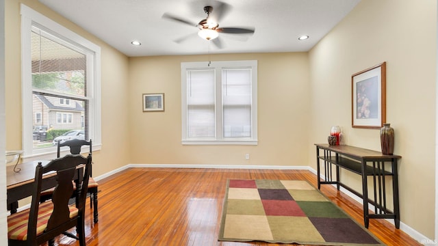 1018 Loree St, Fort Wayne, IN 46805 - office area with a ceiling fan, wood finished floors, baseboards, and recessed lighting