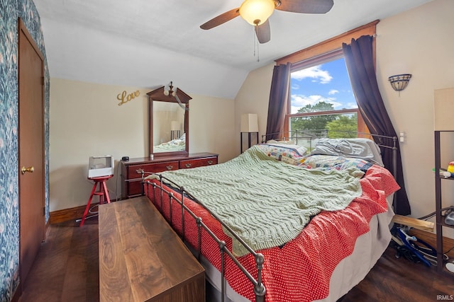 1824 Maple St, Lafayette, IN 47904 - bedroom with wood finished floors, lofted ceiling, baseboards, and ceiling fan
