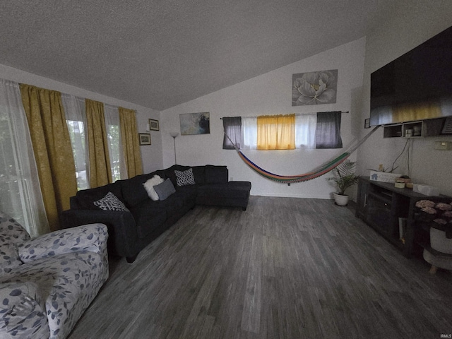 2038 Shaw Ave, Peru, IN 46970 - living area with vaulted ceiling, wood finished floors, and a textured ceiling