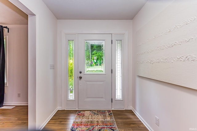 6607 W Ryan Dr, Anderson, IN 46011 - entrance foyer with dark wood-style flooring and baseboards