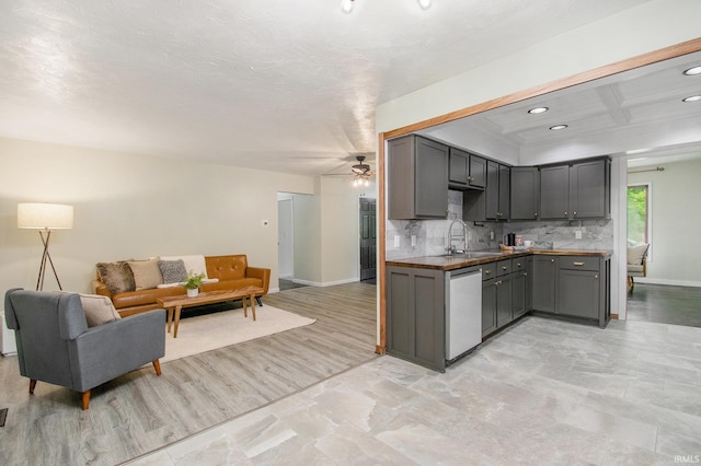 1453 Brookview Ave, Warsaw, IN 46580 - kitchen with dishwasher, a sink, backsplash, a ceiling fan, and open floor plan