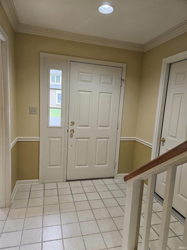 1327 Timberlake Rd, Evansville, IN 47710 - foyer entrance with crown molding, baseboards, light tile patterned flooring, and recessed lighting