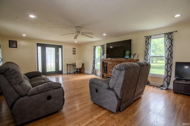 1113 Harrison St, Walkerton, IN 46574 - living room with recessed lighting, wood finished floors, baseboards, and a ceiling fan