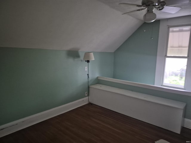 435 N Main St, Mulberry, IN 46058 - additional living space featuring vaulted ceiling, wood finished floors, healthy amount of natural light, ceiling fan, and baseboards
