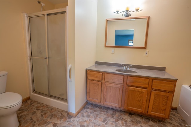 7768 S 100 W, North Judson, IN 46366 - bathroom with toilet, a shower stall, vanity, and baseboards