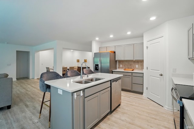 7756 Haven Blvd, Fort Wayne, IN 46804 - kitchen featuring stainless steel appliances, a sink, gray cabinetry, open floor plan, and light wood-type flooring