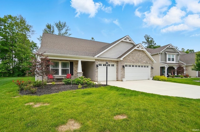 7756 Haven Blvd, Fort Wayne, IN 46804 - craftsman house featuring an attached garage, covered porch, a front lawn, and concrete driveway