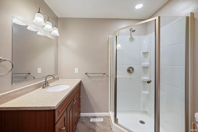 2213 Old Oak Dr, West Lafayette, IN 47906 - bathroom with vanity, a shower stall, and baseboards