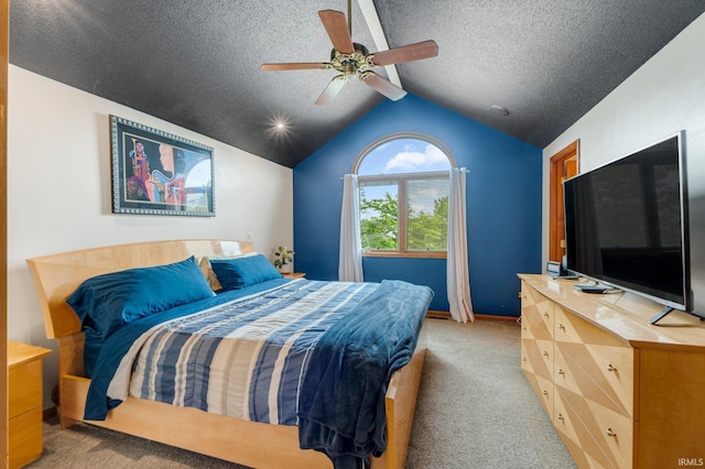 5531 Gate Tree Ln, Fort Wayne, IN 46835 - carpeted bedroom with vaulted ceiling, a textured ceiling, baseboards, and a ceiling fan