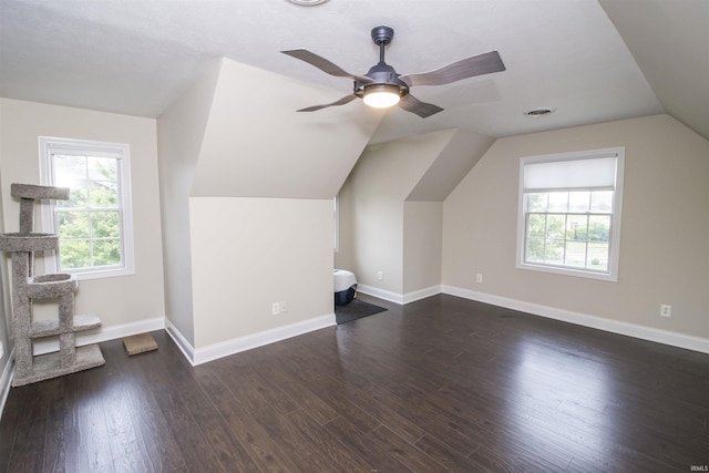 917 E Mill Creek Rd, Greensburg, IN 47240 - bonus room with lofted ceiling, dark wood finished floors, baseboards, and a ceiling fan