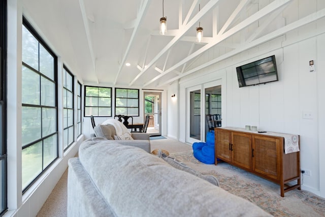 3705 E Forest Glen Ave, Leesburg, IN 46538 - sunroom / solarium featuring beam ceiling, high vaulted ceiling, and carpet