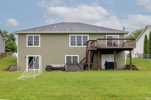 1154 S Deer Run, Ellettsville, IN 47429 - rear view of house featuring a hot tub, a deck, and stairs