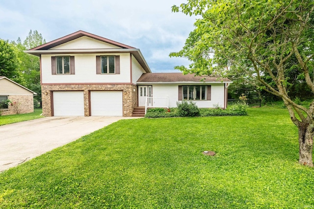 4641 W Harvest Ln, Bloomington, IN 47404 - split level home featuring driveway, a garage, a front lawn, and brick siding