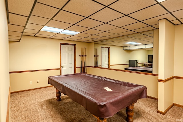 70 Mayflower Ct, Lafayette, IN 47909 - recreation room featuring carpet flooring, billiards table, baseboards, and a drop ceiling