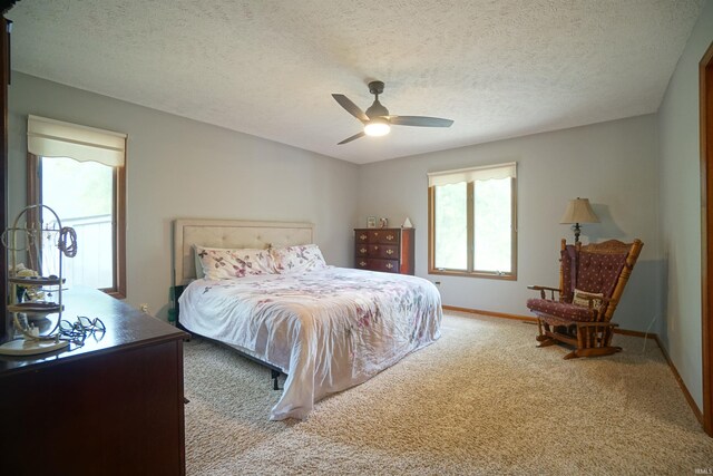 4630 E Armstrong Rd, Leesburg, IN 46538 - bedroom featuring carpet, baseboards, a textured ceiling, and a ceiling fan