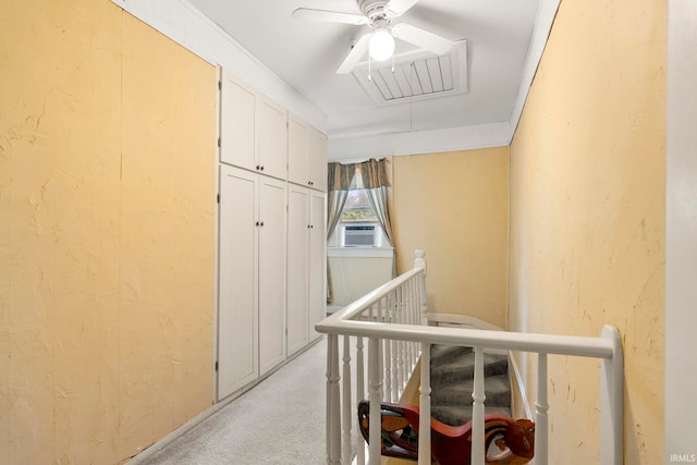 726 S Johnson, Bluffton, IN 46714 - hallway with attic access, an upstairs landing, light colored carpet, cooling unit, and a textured wall