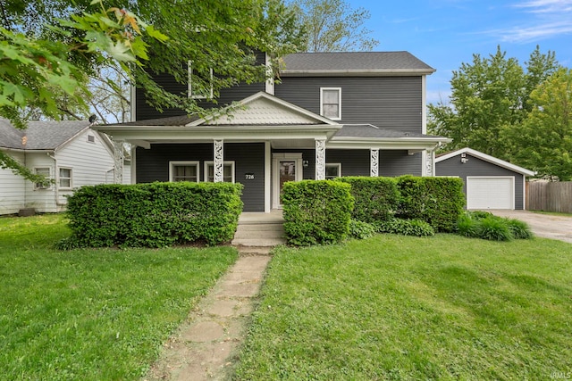 726 S Johnson, Bluffton, IN 46714 - view of front of house with a porch, a garage, an outbuilding, and a front yard