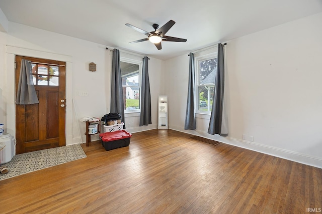 1413 Franklin St, Lafayette, IN 47905 - foyer featuring light wood finished floors, plenty of natural light, ceiling fan, and baseboards