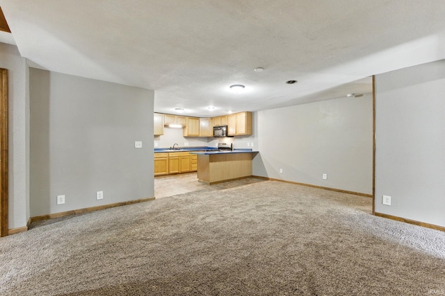 714 Hazel St, Auburn, IN 46706 - unfurnished living room featuring light colored carpet, baseboards, and a sink