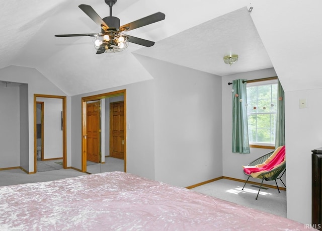 59483 Clover Rd, Mishawaka, IN 46544 - bedroom with baseboards, carpet floors, vaulted ceiling, ceiling fan, and a closet