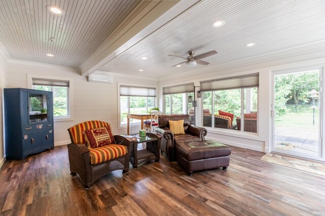 4000 E Stonegate Dr, Bloomington, IN 47401 - sunroom featuring a wall mounted air conditioner and beamed ceiling