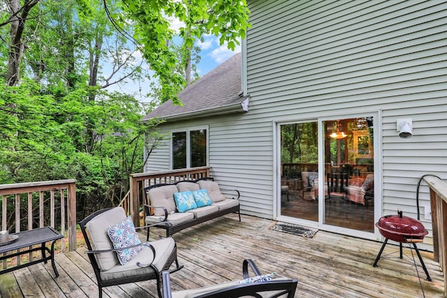 2210 S Laurelwood Cir, Bloomington, IN 47401 - wooden terrace featuring outdoor lounge area
